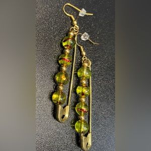 Gold Handmade Safety Pin Dangle Earrings